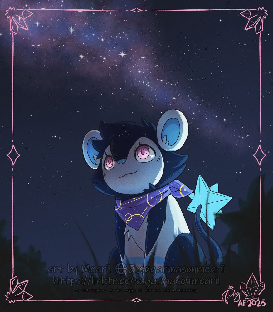 Hoshi, the Luxio, gazing up at the stars under the moonless night sky.
The stars shine their brightest, when the moon couldn't.
---

Hoshi belongs to Shyblacksheep
Artwork drawn by me

Please do not copy, steal, or use in machines.