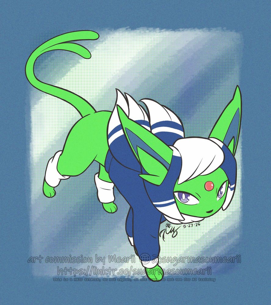 A Shiny Espeon, in a jacket designed after a Male Meowstic. This is Leo, oc of Client ScoutEevee

Pokemon: (c) Nintendo, Gamefreak, Creatures.
Art by me

This is a paid artwork and only the client and the artist can reupload or use. Do not reupload, use for machine training or copy