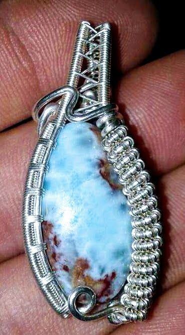 Larimar blue stone silver wire wrap