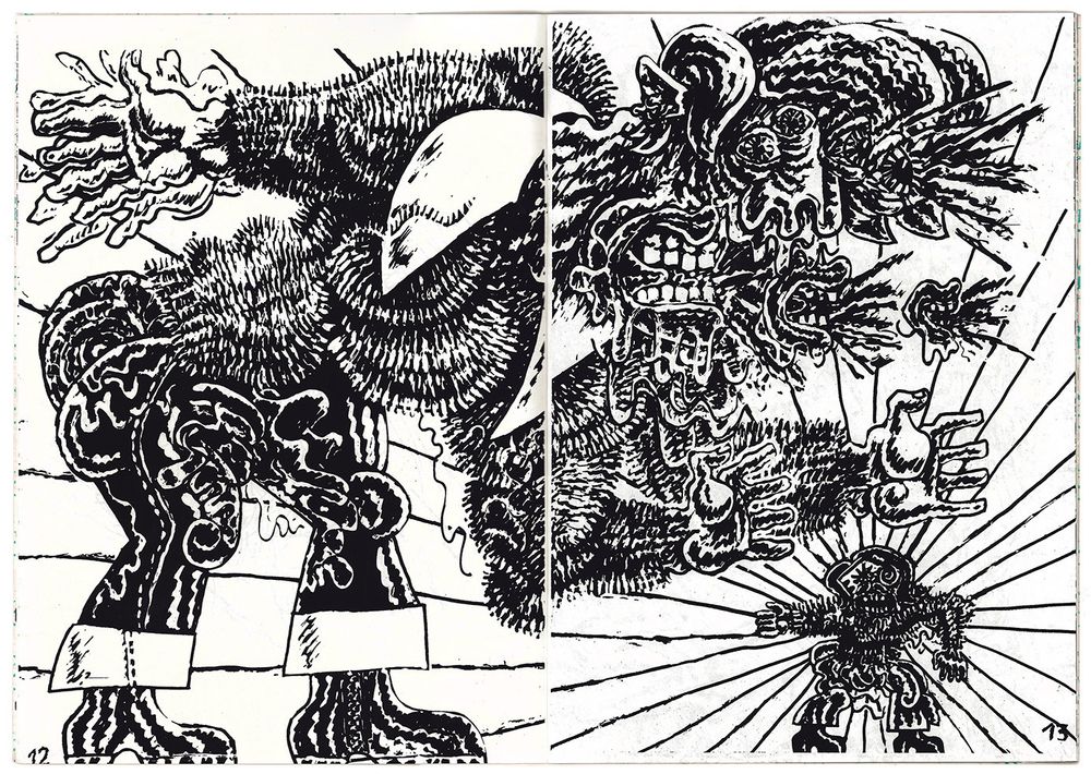double page d'Infrarot n°2 : dessin de Placid en noir : deux personnages