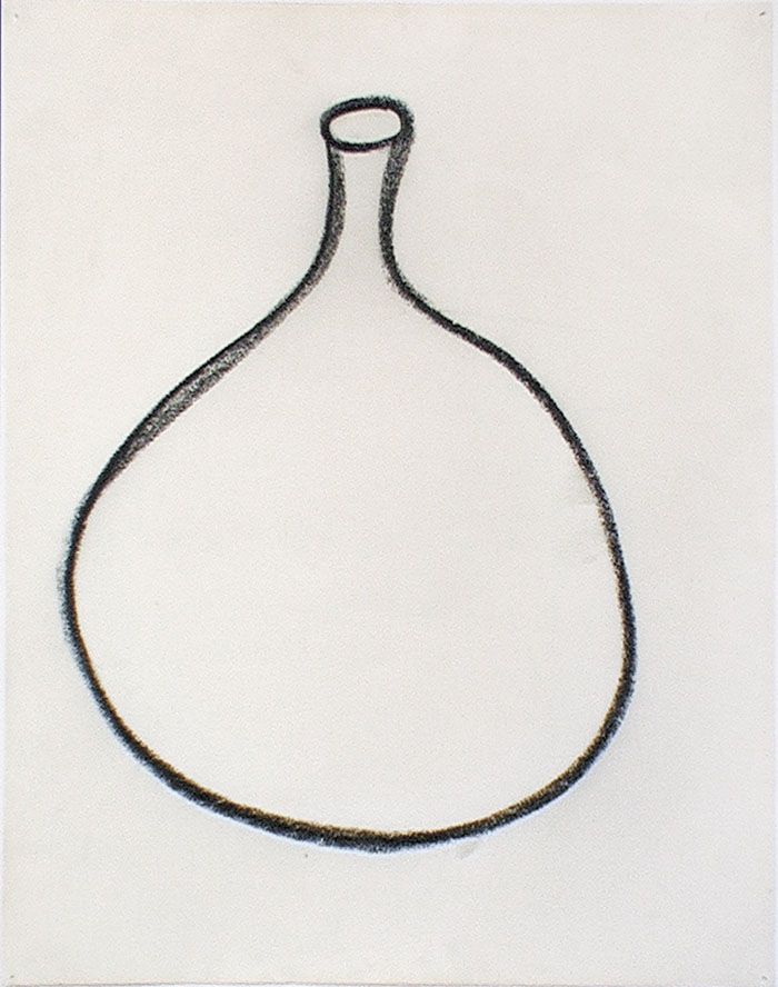 le dessin très simplifié, au fusain noir, d'un sac ou d'une poche