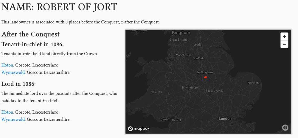 Domesday book description of Robert of Jort, some kind of Norman landed mercenary with a funny name