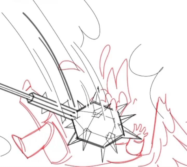 A short gif of a chibi Sanguinous being repeatedly beaten, with each hit he progressively gets more broken, striking a cartoonish, tragic pose. Following the last hit he lays a broken heap on the floor, unmoving