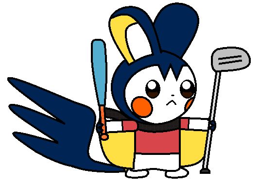 Nicolay Bessonov the Emolga is seen holding both toy baseball bat on his right hand and golf club on his left hand.