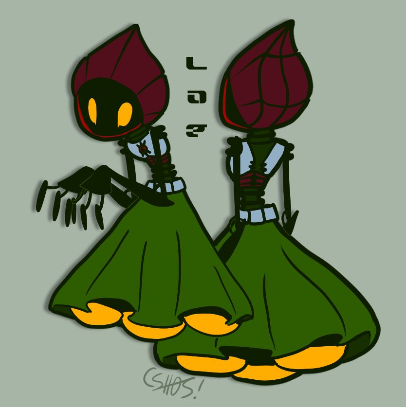 A flatwoods monster character named Loe of The Stars.

Loe is driven by an insatiable curiosity towards the universe she lives in, hopping from planet to planet and cataloging everything she can about the cultures and ecosystems. 

Her suit is bigger on the inside thanks to the rune on its chest. It's is a "micro-space ship" fully equipped with a robust living quarters that she rarely leaves. Hidden under a decorative skirt is the ship's "Exploration Repository". Think of it as a swiss army knife of various tools, probes, and gizmos needed for exploring other worlds.

