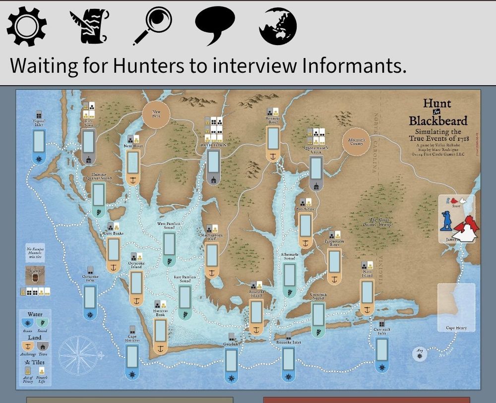 A screenshot of the game Hunt for Blackbeard as implemented on Rally the Troops platform. 