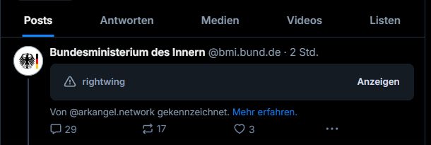 das BMI hat das Label "rightwing" von @arkangel.network erhalten