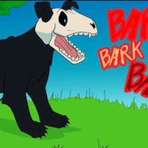 A skull-headed dog barking