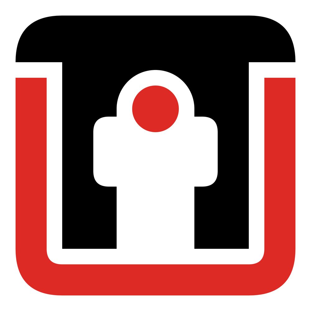 Sign combining elements of Ron Cobb's Semiotic Standard for the movie Alien (1979): Pressure Suit Suit Required  (black background with red border on the bottom;stylized space suit standing)