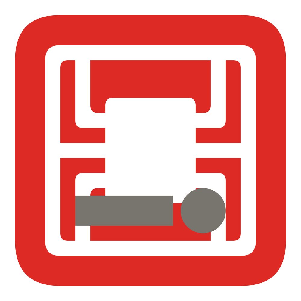 Sign combining elements of Ron Cobb's Semiotic Standard for the movie Alien (1979): Life Support Hazard  (rectangle with lines extending, forming a stylized computer chip;stick figure lying)