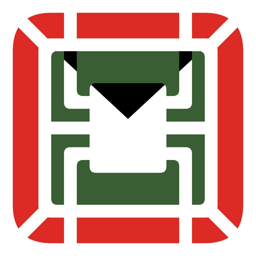 Sign combining elements of Ron Cobb's Semiotic Standard for the movie Alien (1979): Medical Life Support Hazard  (triangle;rectangle with lines extending, forming a stylized computer chip)