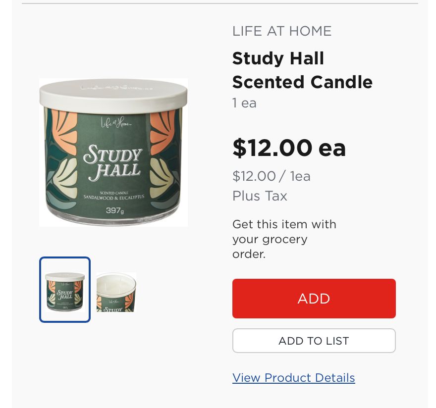 "Study Hall" scented candle from an ecommerce site