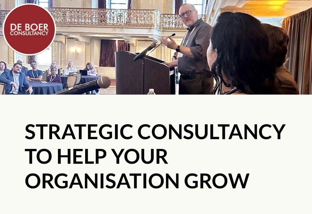 Image of Jason speaking at a conference with the caption: Strategic consultancy to help your organisation grow