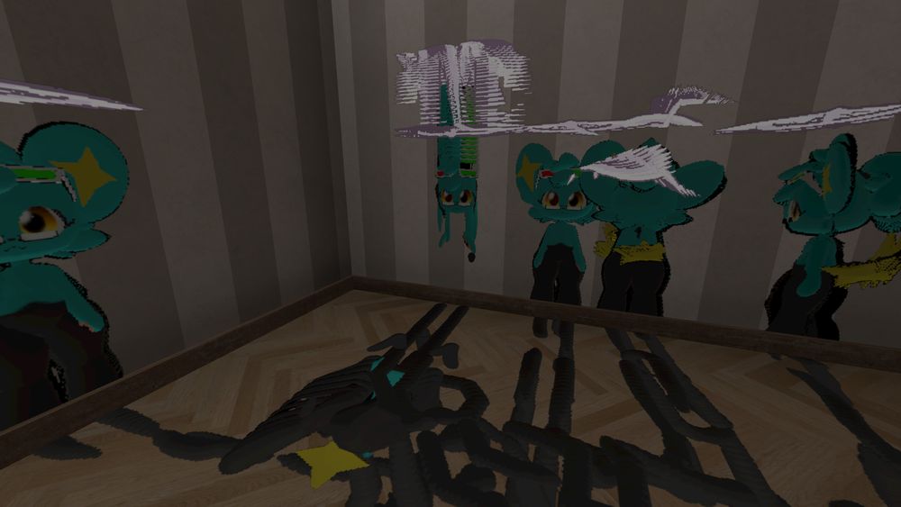 VrChat screenshot of funny world named The Ink Room showing plush Crayon smeared onto the walls, some weirdly