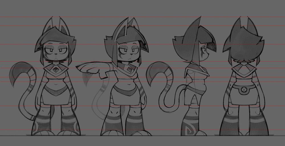 WIP sketch featuring Morgana facing different directions.