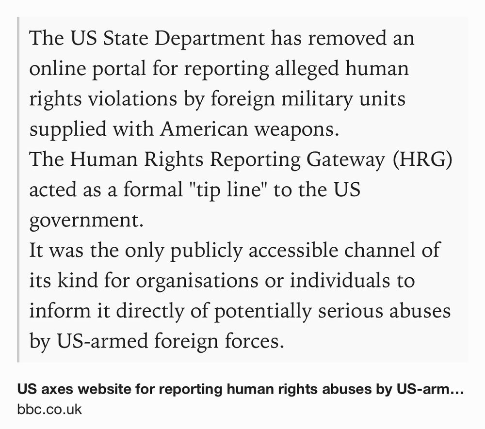 Text Shot: The US State Department has removed an online portal for reporting alleged human rights violations by foreign military units supplied with American weapons.
The Human Rights Reporting Gateway (HRG) acted as a formal "tip line" to the US government.
It was the only publicly accessible channel of its kind for organisations or individuals to inform it directly of potentially serious abuses by US-armed foreign forces.