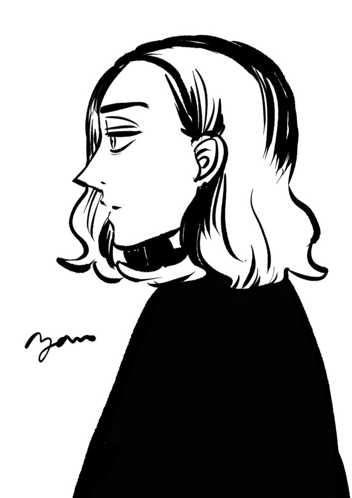 肩までの髪の人の絵