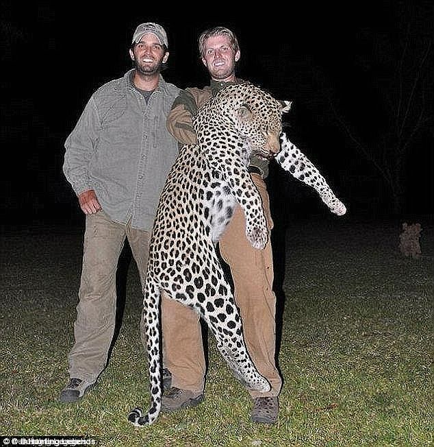 Don Jr and Eric Trump holding a dead cheetah.