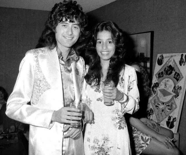 Black and white photo of Jimmy Page with 15-yr old "girlfriend" Lori Maddox / Mattix
