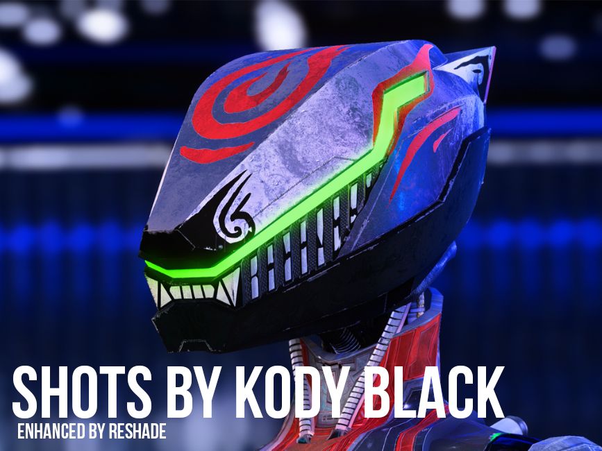 A promotional shot of the ARC Helmet by Blue Falcon Industries, showing off a color variant, done by Kody Black.