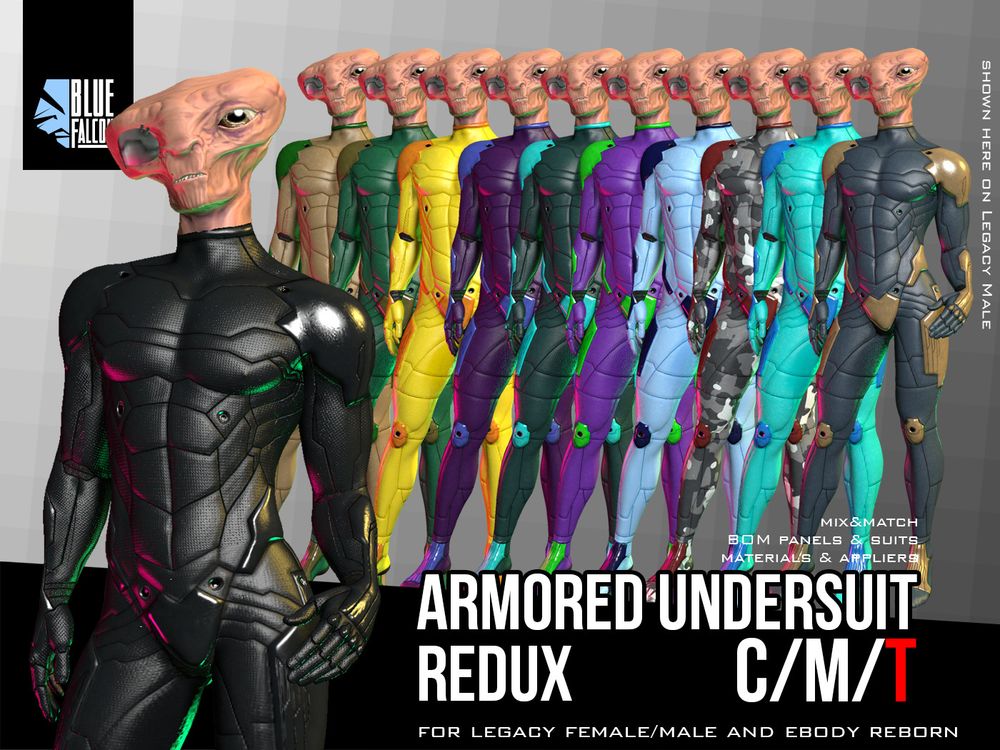 An ad for an armored undersuit, as shown on the Legacy Male body