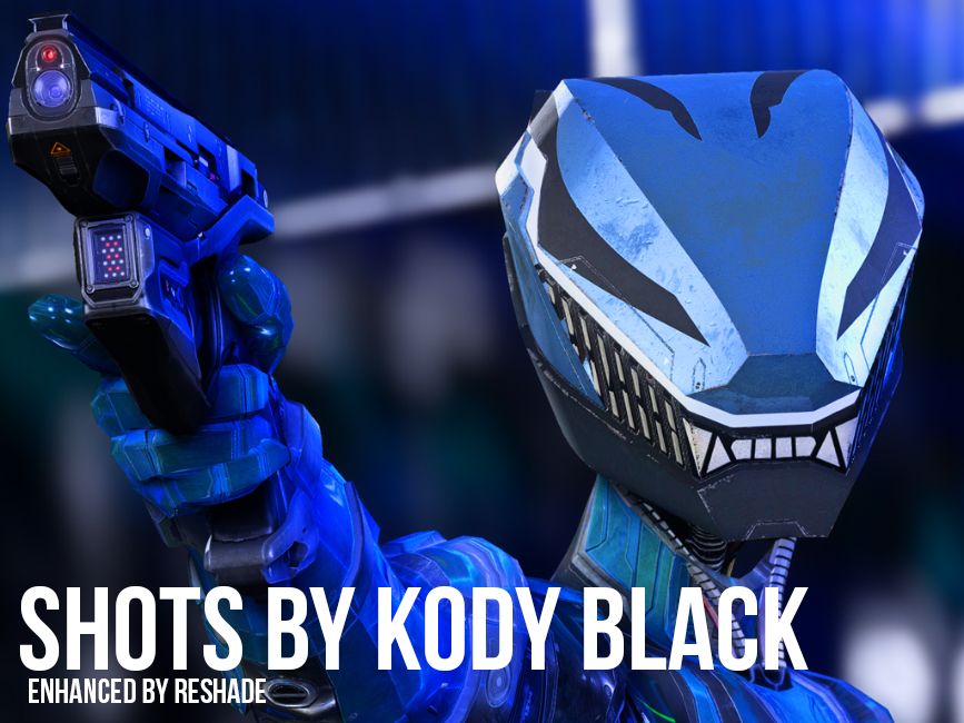A promotional shot of the ARC Helmet by Blue Falcon Industries, showing off a color variant, done by Kody Black.