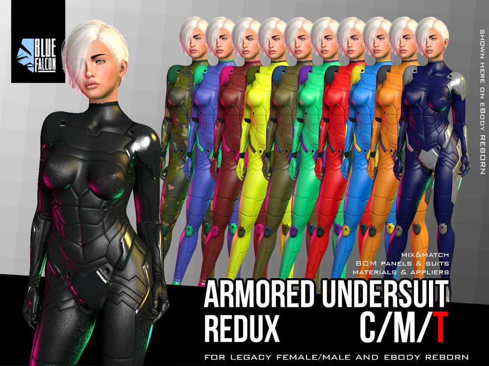 An ad for an armored undersuit, as shown on the eBody Reborn body