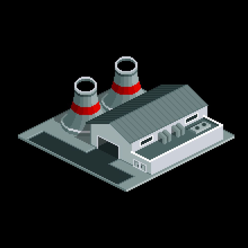An isometric 2:1 pixel art of a power plant.