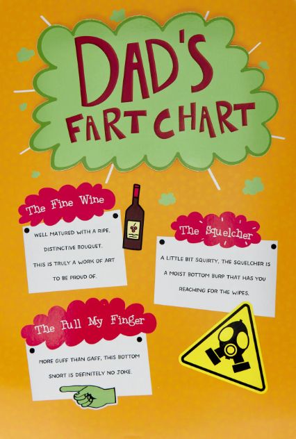 Card saying "dad's fart chart"