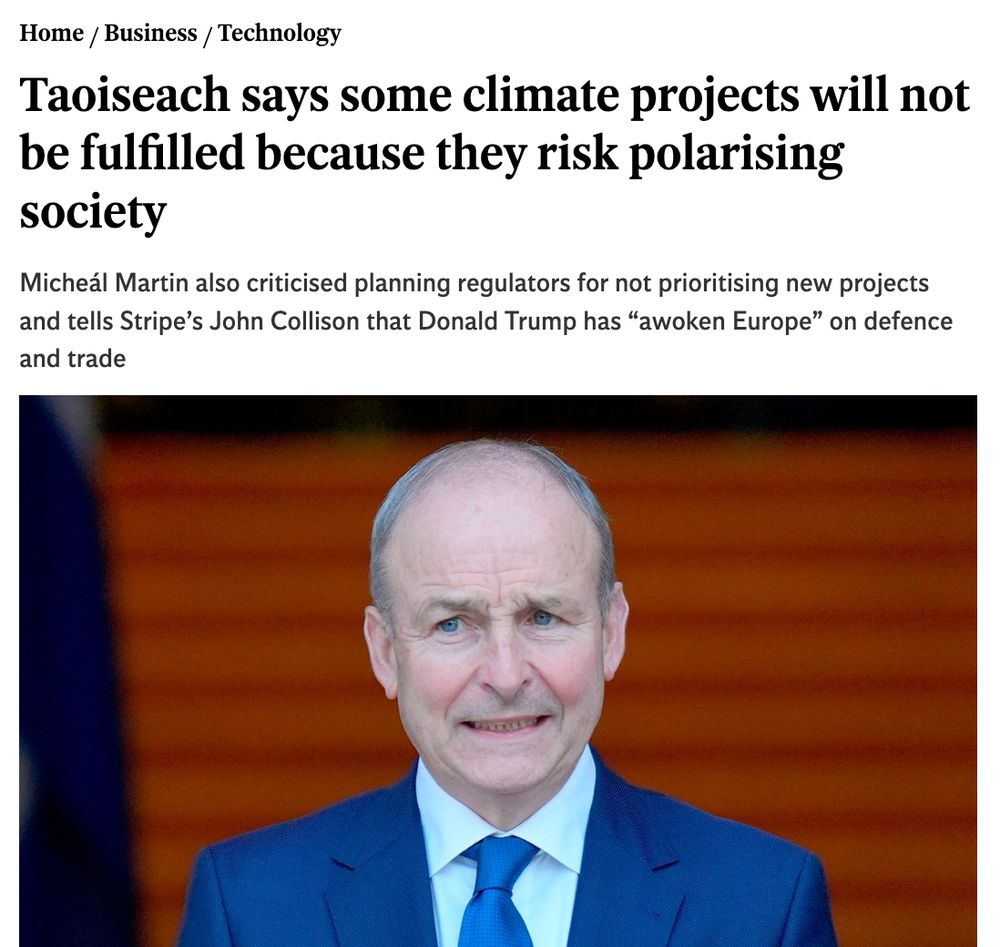 Taoiseach says some climate projects will not be fulfilled because they risk polarising society
Micheál Martin also criticised planning regulators for not prioritising new projects and tells Stripe’s John Collison that Donald Trump has “awoken Europe” on defence and trade