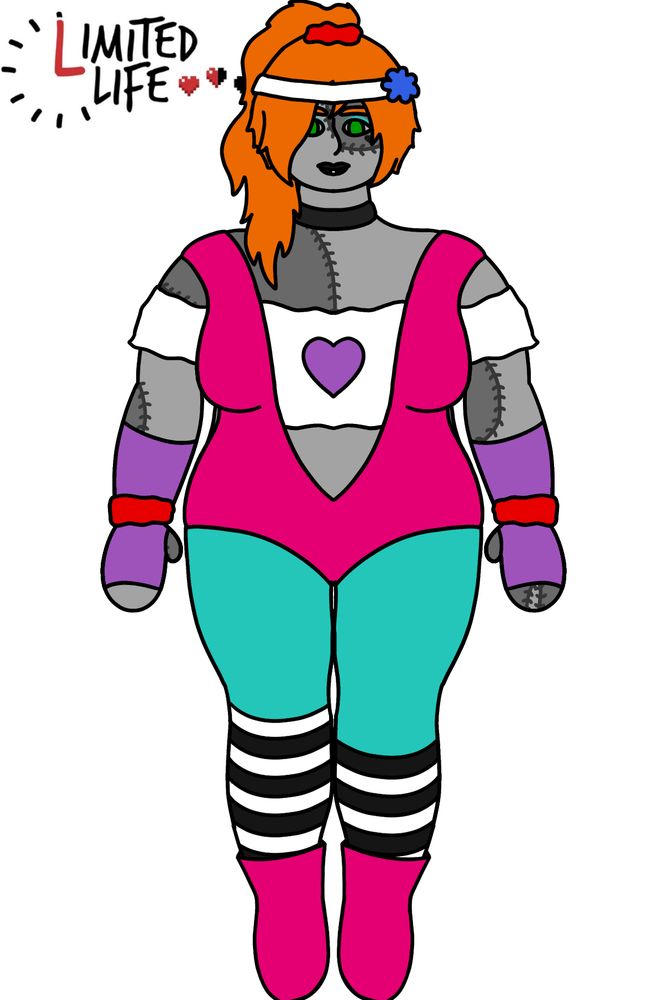 Another digital drawing of ZombieCleo. Her once again being on their red life, wrist scrunchies changing to be red.

Their outfit is almost exactly as it was before, except now her hair scrunchie is red and what was previously light pink (her crop top and headband) is now white. Her choker and socks have also changed, her socks now being striped black and white and being uneven heights, and her choker becoming black. Their lipstick has also changed back to black.