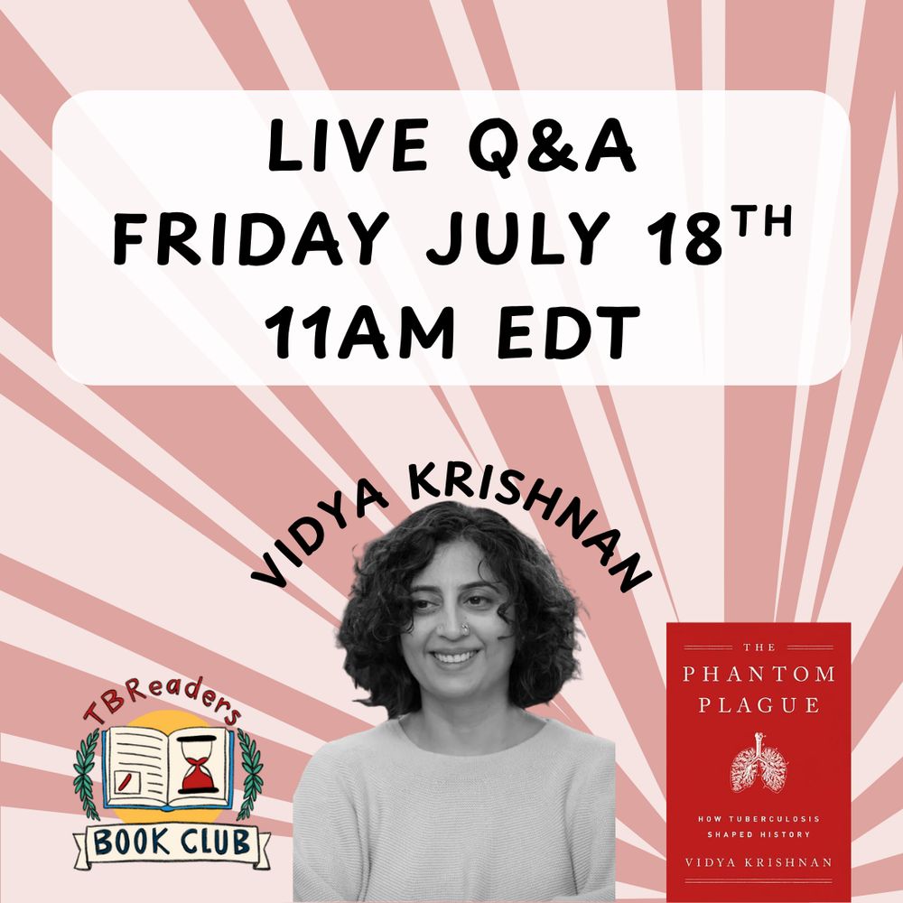 A picture of Vidya Krishnan and her book cover, Phantom Plague. "LIVE Q&A. FRIDAY JULY 18TH 11AM EDT. VIDYA KRISHNAN"
