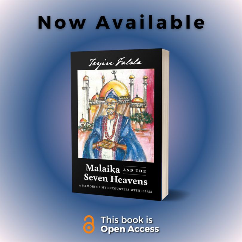 Paperback copy of Malaika and the Seven Heavens appears with the open access logo