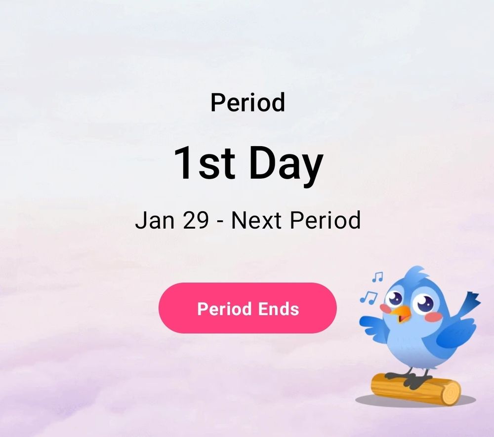 Captura de una app de salud menstrual en la que aparece que la menstruación ha empezado hoy 1 de enero 