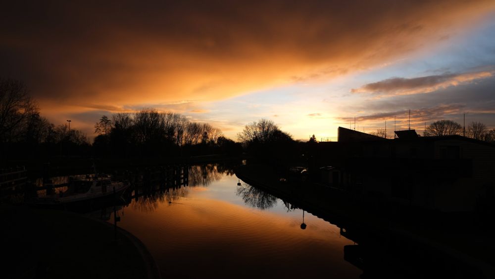 Beautiful morning colors reflected in water. 