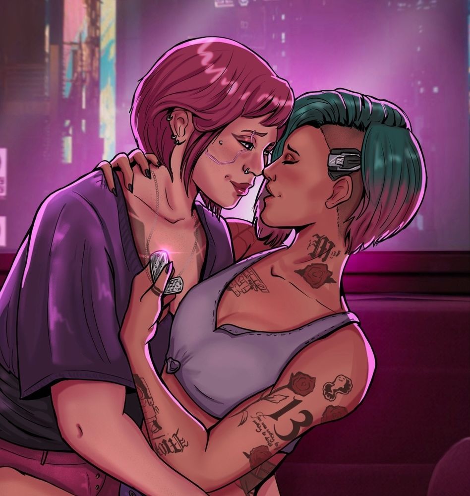 Drawing of custom V and Judy from Cyberpunk 2077
#myart #my art