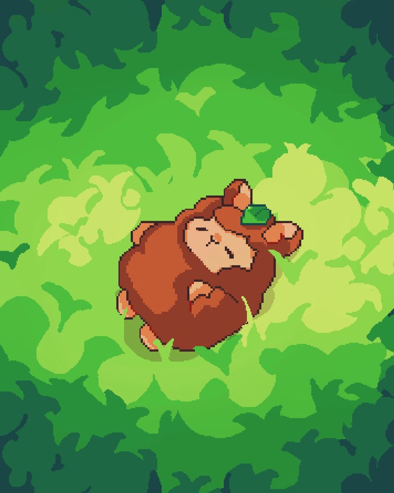 Pixel art alpaca sleeping in grass