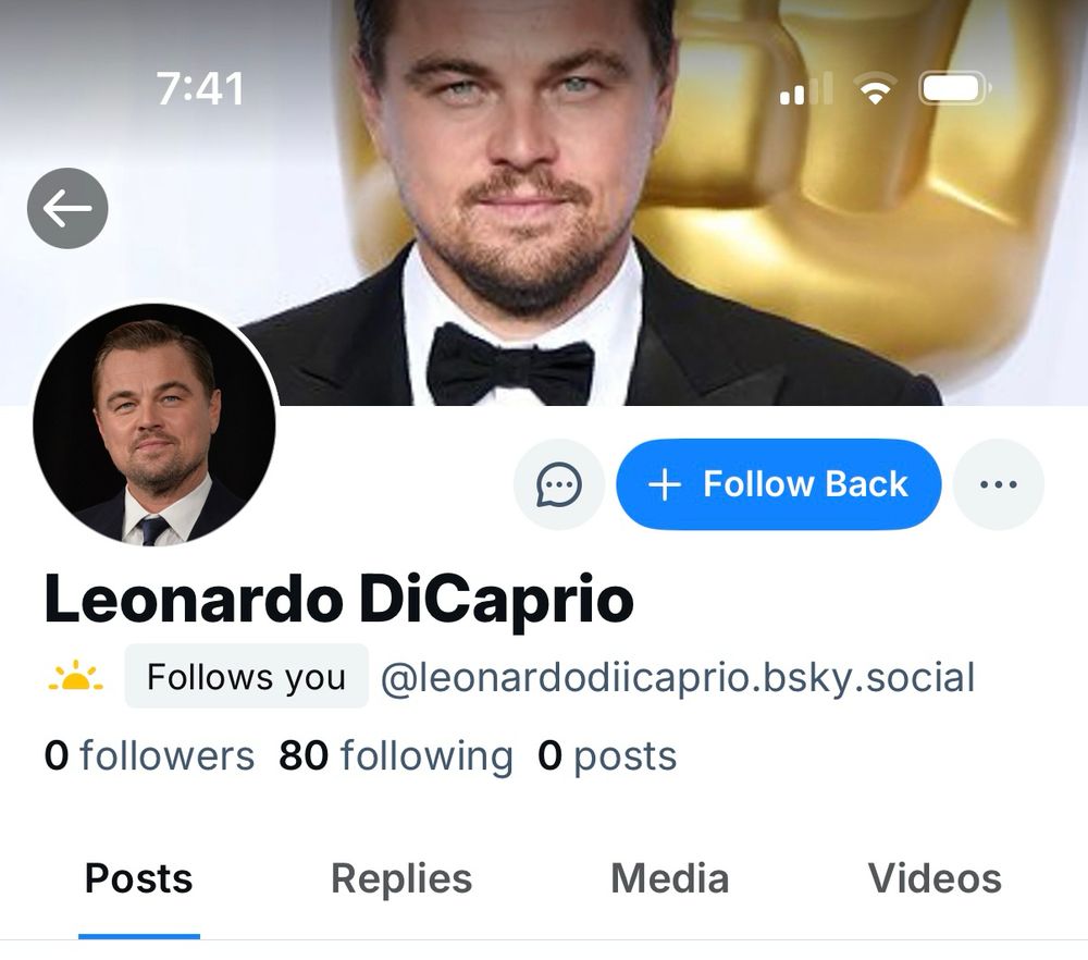 Fake Leo DiCaprio Bluesky profile
