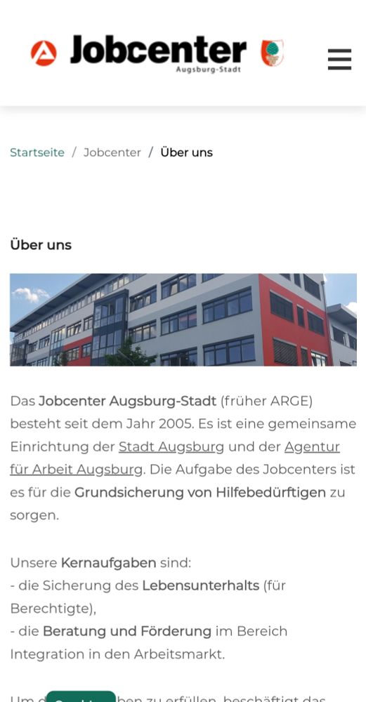 Screenshot von der Homepage des Jobcenters.