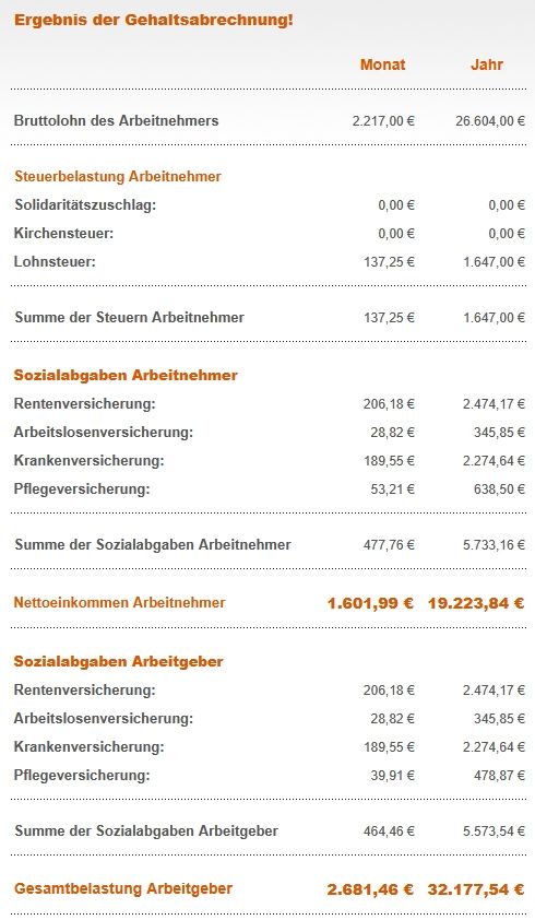 Screenshot vom Arbeitgeberbrutto-Rechner von brutto-netto-rechner.info
2217€ Brutto
1602€ Netto
2681€ Arbeitgeberbrutto
