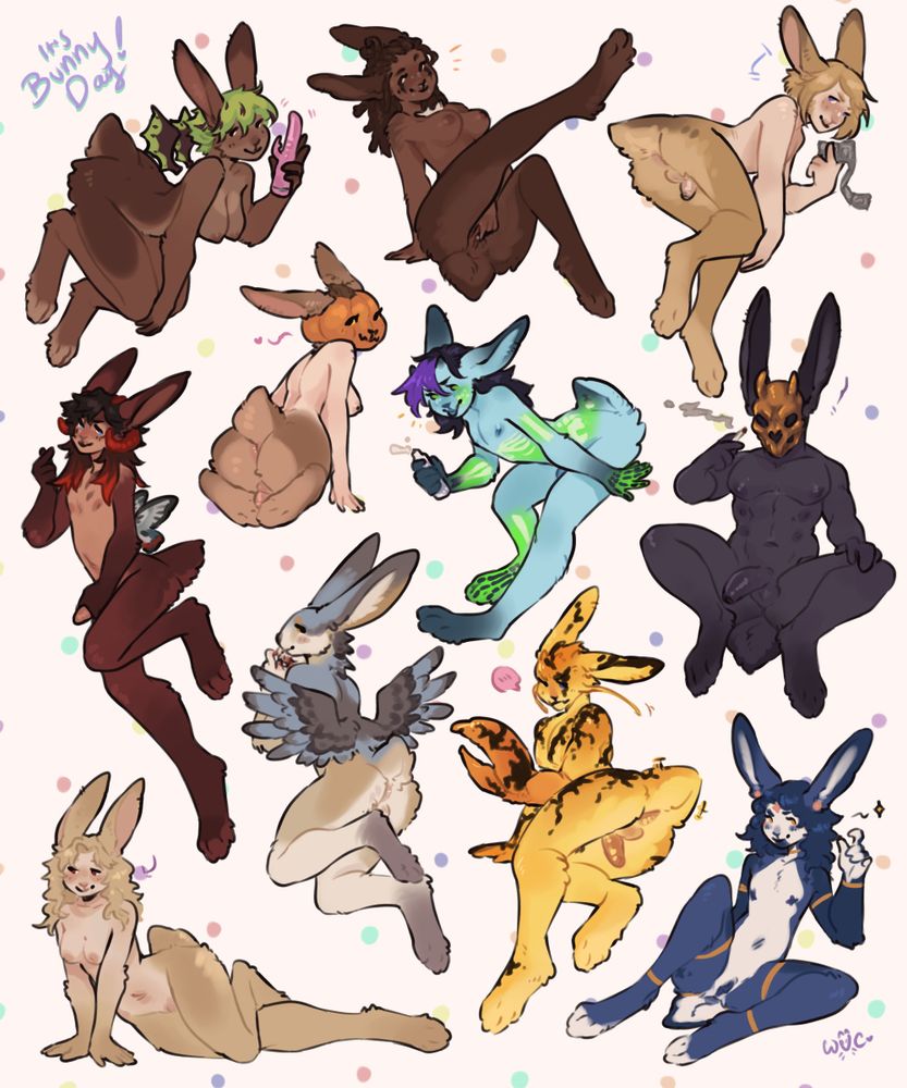 #wulverart

Drawing of a bunch of OCs turned into bunnies! Featuring two of my OCs, Butter and Caronte along with the OCs lent to me by subscribers!