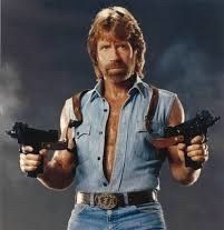 Chuck Norris with double uzi machine guns