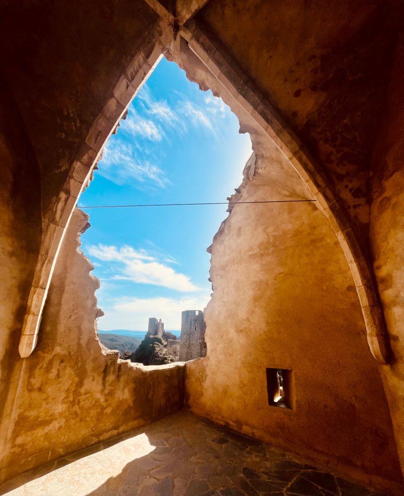 A sliver of sky and two towers 