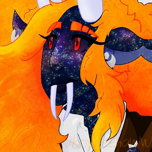 The same tiefling but zoomed in on their face to show more detailing, like their eyeliner and split eyebrow.