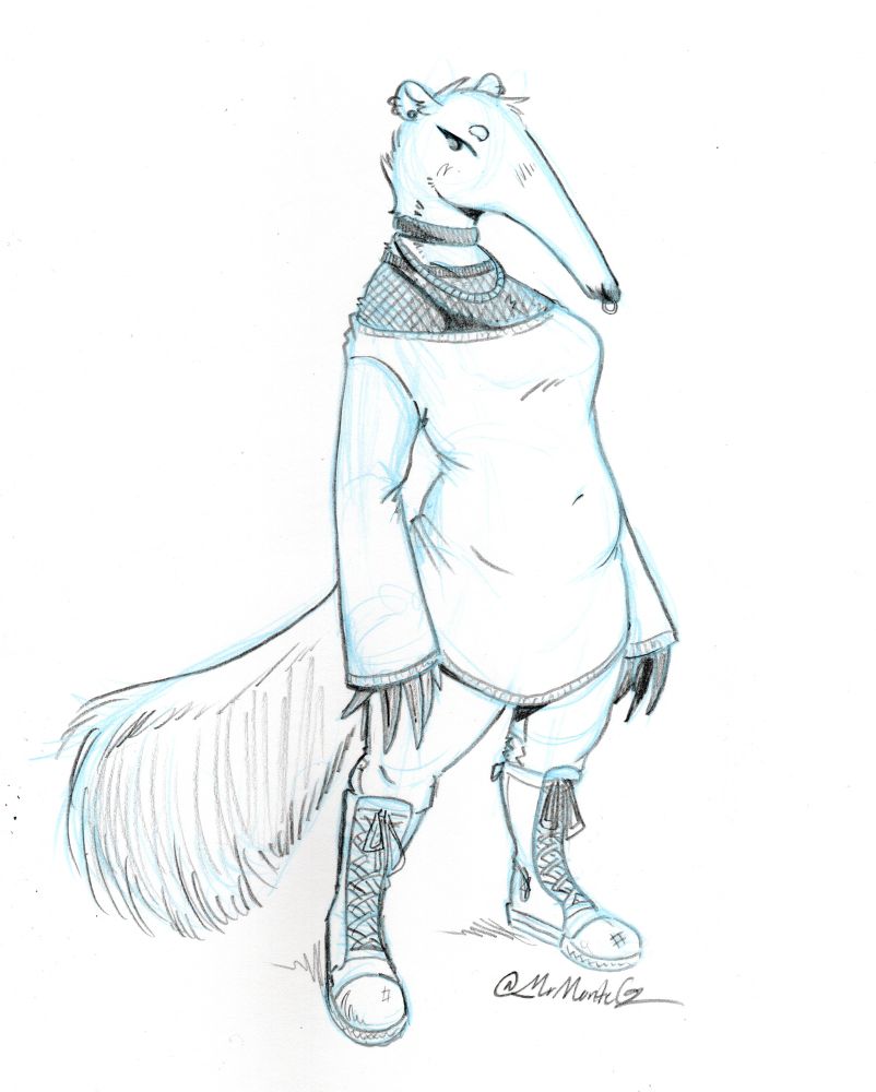 An anthropomorphic anteater wearing alternative clothing