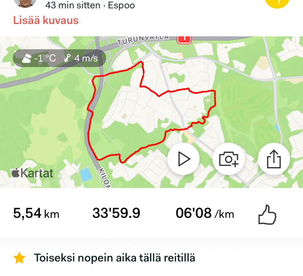 Morning run route data tracked & visualised