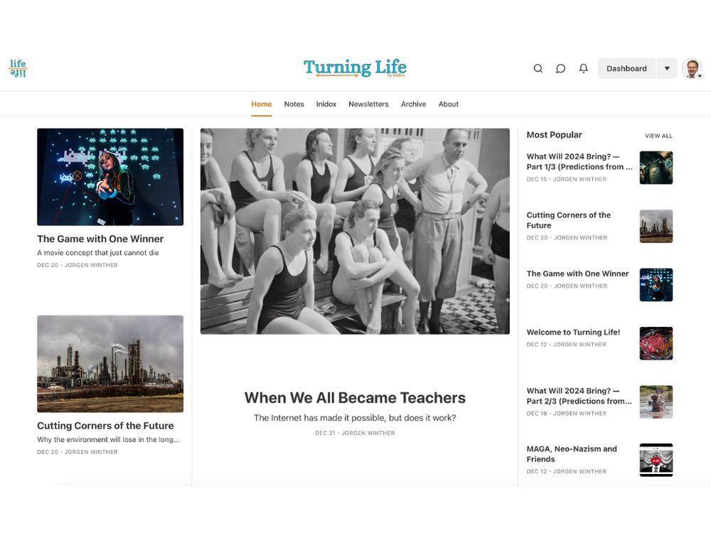 The front page of the publication Turning Life by Inidox