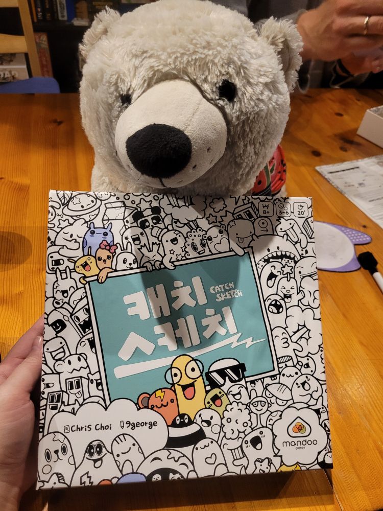 Colin the stuffed polar bear with Catch Sketch