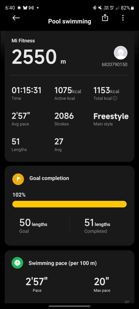 Swimming session in my fitness app