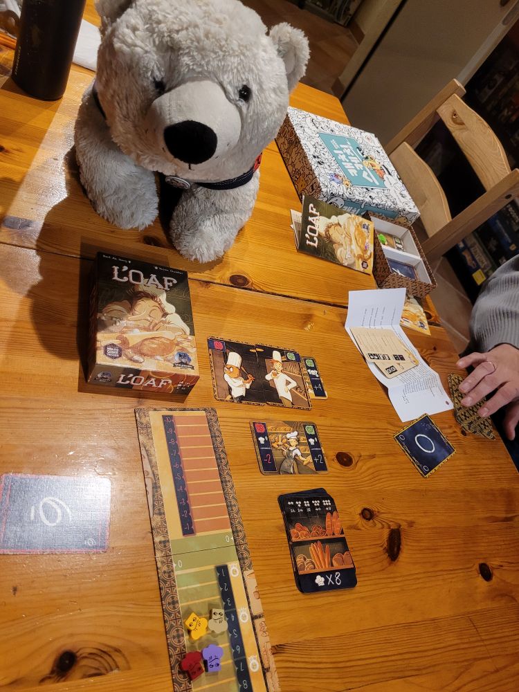 Colin the stuffed polar bear with Loaf